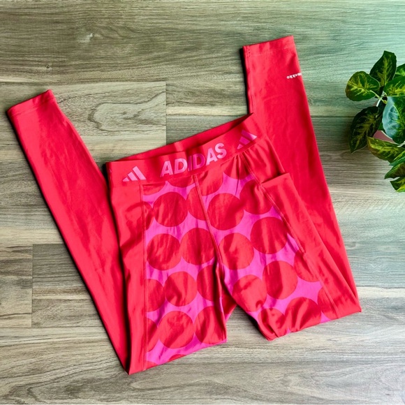 NWT Adidas x Marimekko Tech fit Prime Long Tights Red Geometric Print Size S - Picture 13 of 15